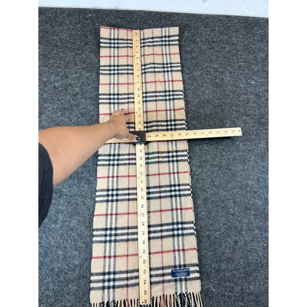 Burberry London Lambswool Scarf Womens Beige Tan Plaid Fringed Winter Preppy